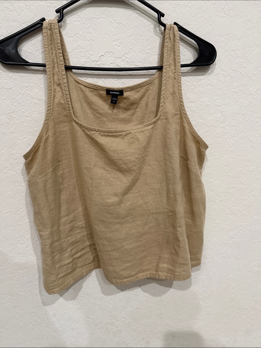 Express Linen-Blend Tank Top in Beige Tan
